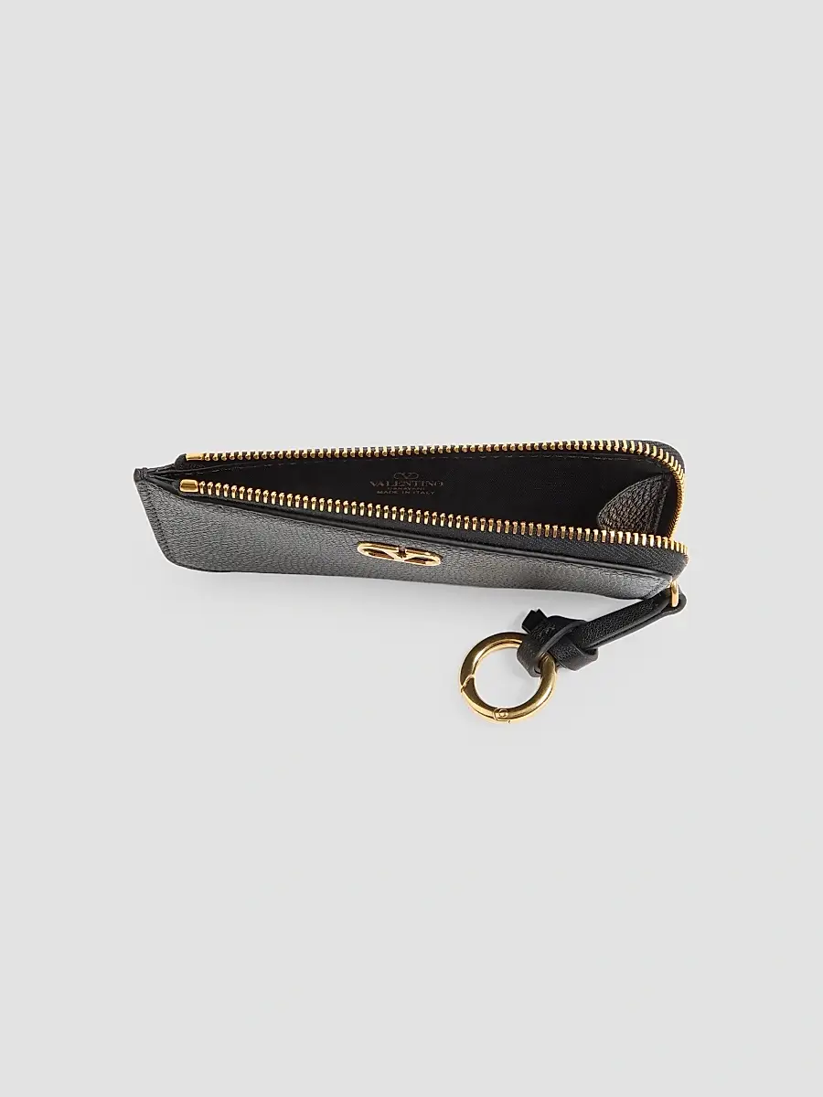 Valentino Women's Zip-Around Charm Card Holder in Grainy Calfskin - Black | Thumbnail 4 Valentino Women's Zip-Around Charm Card Holder in Grainy Calfskin - Black | Thumbnail 4