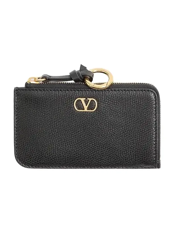 Women's Zip-Around Charm Card Holder in Grainy Calfskin - Black Women's Zip-Around Charm Card Holder in Grainy Calfskin - Black