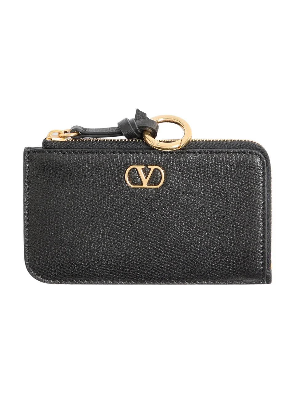 Valentino Women's Zip-Around Charm Card Holder in Grainy Calfskin - Black