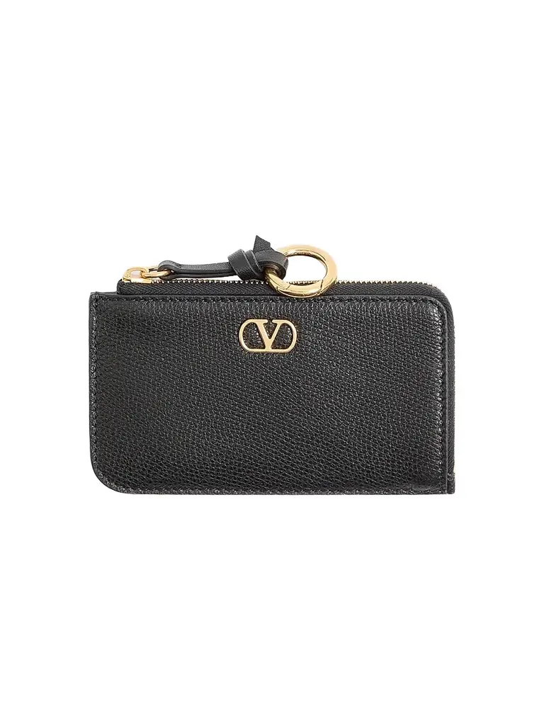 Valentino Garavani Women's Zip-Around Charm Card Holder in Grainy Calfskin - Black | Image 1 Valentino Garavani Women's Zip-Around Charm Card Holder in Grainy Calfskin - Black | Image 1