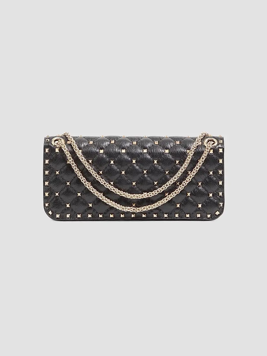 Valentino Women's Rock Stud Spike Medium Shoulder Bag in Kidskin - Black | Thumbnail 2
