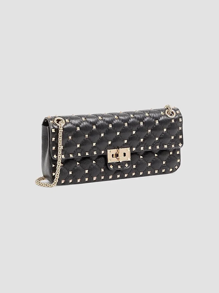 Valentino Women's Rock Stud Spike Medium Shoulder Bag in Kidskin - Black | Thumbnail 3