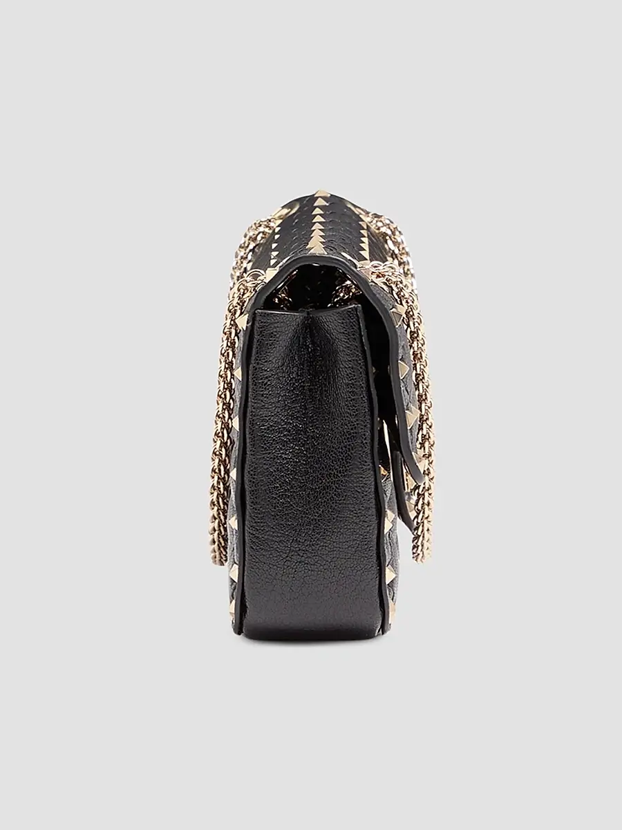 Valentino Women's Rock Stud Spike Medium Shoulder Bag in Kidskin - Black | Thumbnail 4