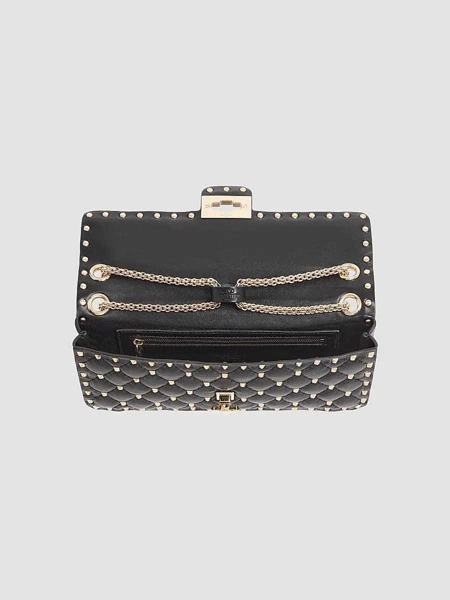 Valentino Women's Rock Stud Spike Medium Shoulder Bag in Kidskin - Black | Thumbnail 5