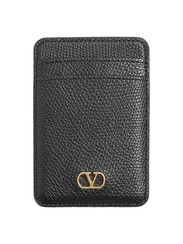 Women's Magnetic Cardholder in Grainy Calfskin - Black Women's Magnetic Cardholder in Grainy Calfskin - Black