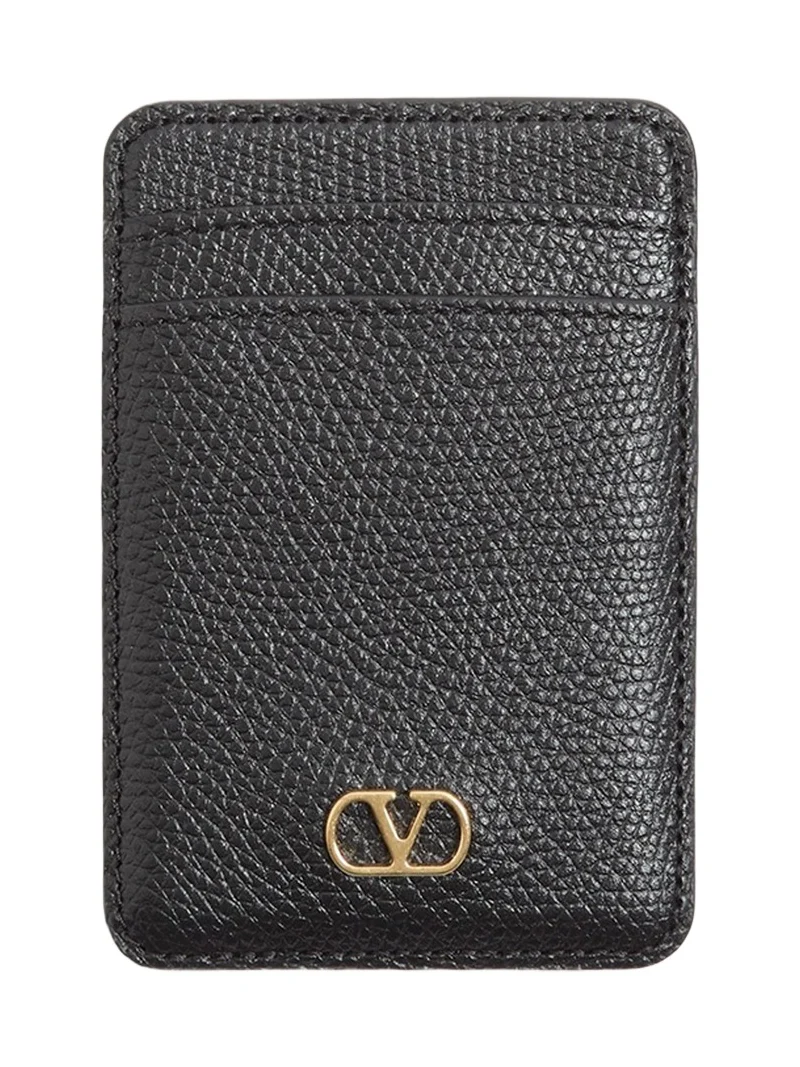 Women's Magnetic Cardholder in Grainy Calfskin - Black Women's Magnetic Cardholder in Grainy Calfskin - Black
