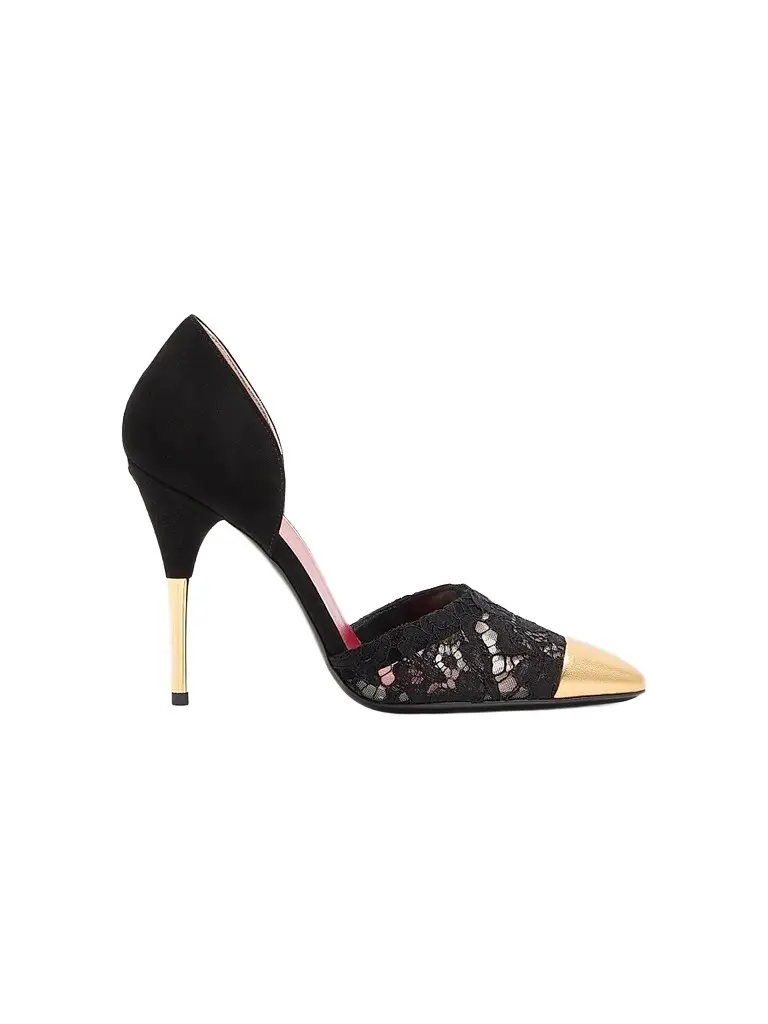 Valentino Garavani Women's Sinead Suede and Lace 105MM Pumps - Black Gold - Size 12 | Image 1 Valentino Garavani Women's Sinead Suede and Lace 105MM Pumps - Black Gold - Size 12 | Image 1