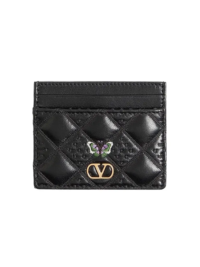 Valentino Garavani Women's Flutterby Cardholder in Shiny Nappa Leather - Black | Image 1 Valentino Garavani Women's Flutterby Cardholder in Shiny Nappa Leather - Black | Image 1