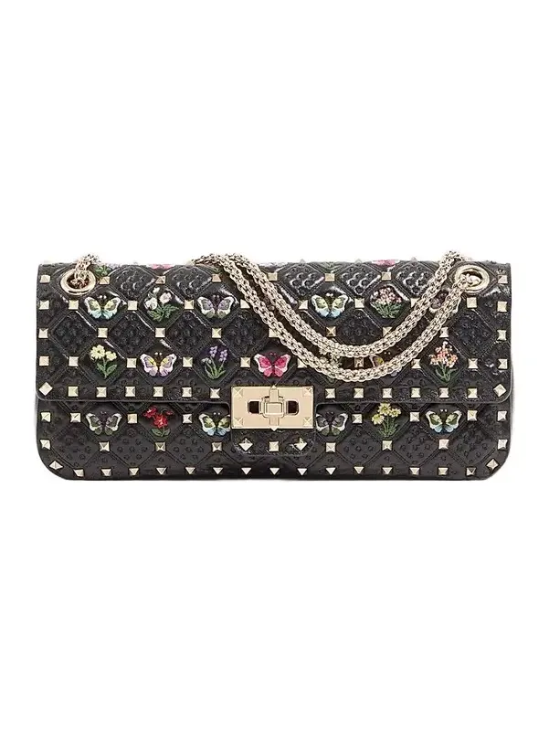 Women's Rockstud Spike Shoulder Bag in Embroidered Nappa Leather Women's Rockstud Spike Shoulder Bag in Embroidered Nappa Leather