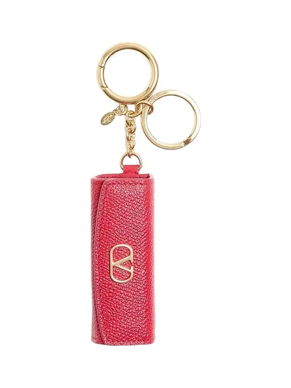 Women's VLogo Signature Charm in Grainy Calfskin - Rouge Pur Women's VLogo Signature Charm in Grainy Calfskin - Rouge Pur