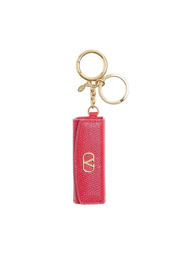 Women's VLogo Signature Charm in Grainy Calfskin - Rouge Pur Women's VLogo Signature Charm in Grainy Calfskin - Rouge Pur