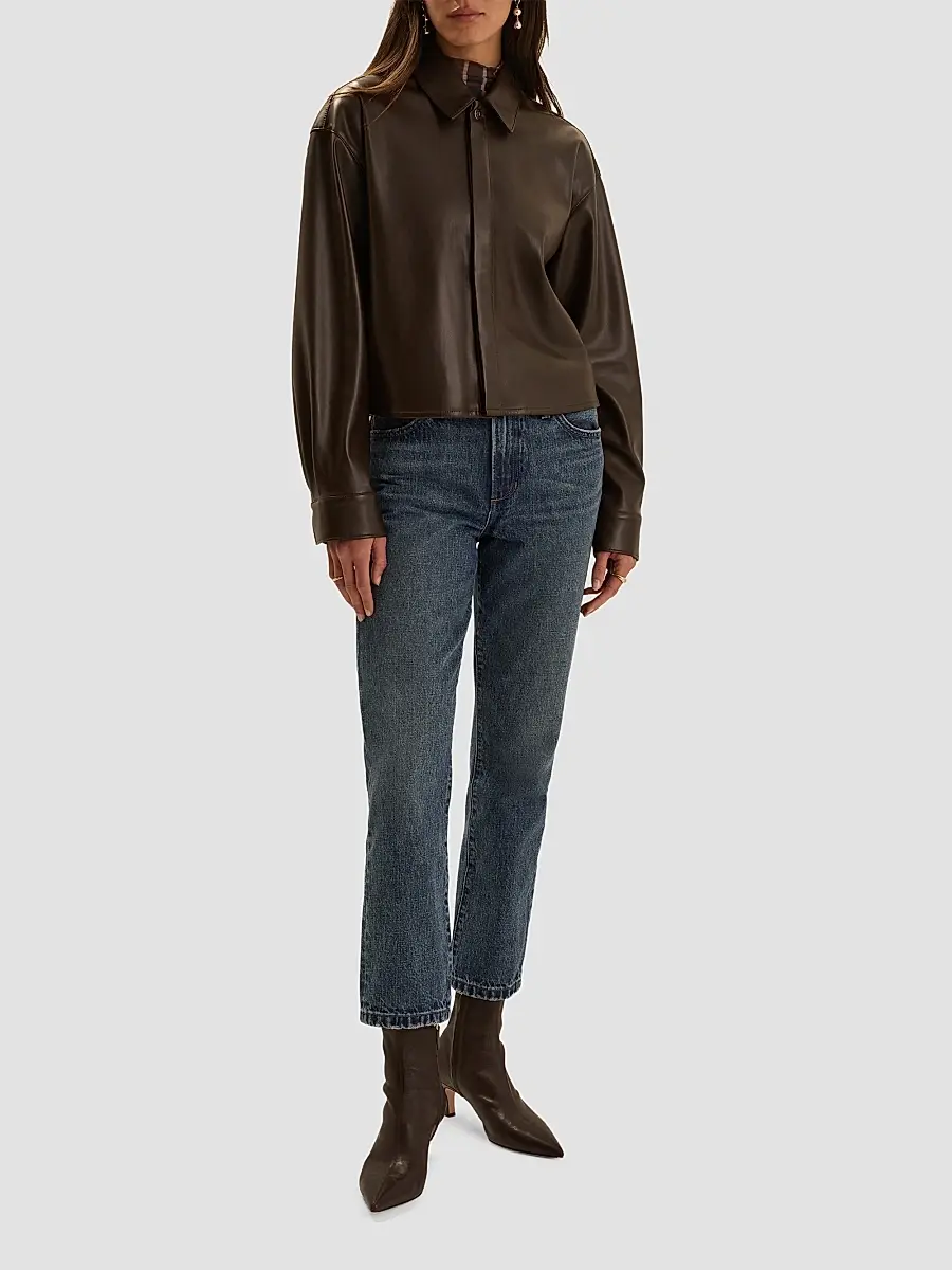 Favorite Daughter Women's The Brady Faux Leather Crop Shirt | Thumbnail 2