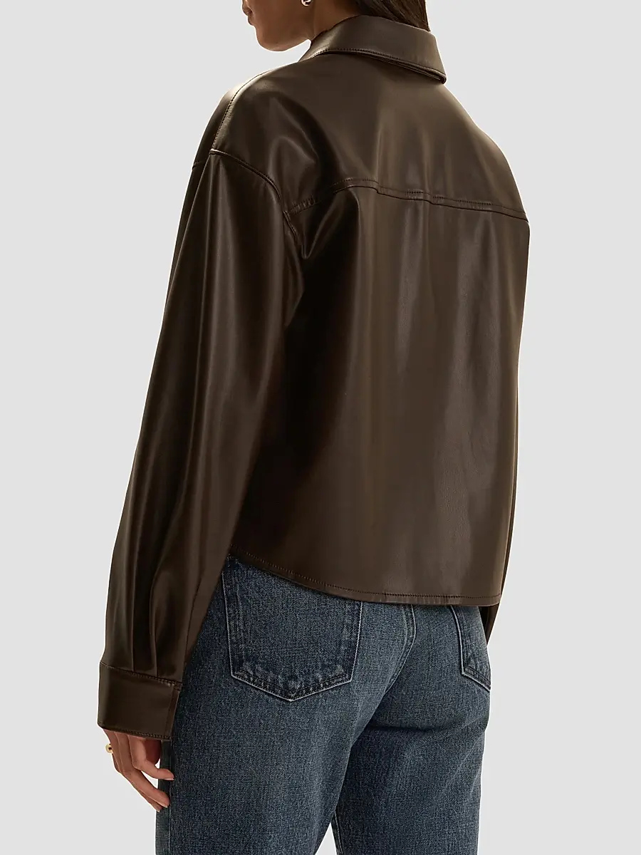 Favorite Daughter Women's The Brady Faux Leather Crop Shirt | Thumbnail 3