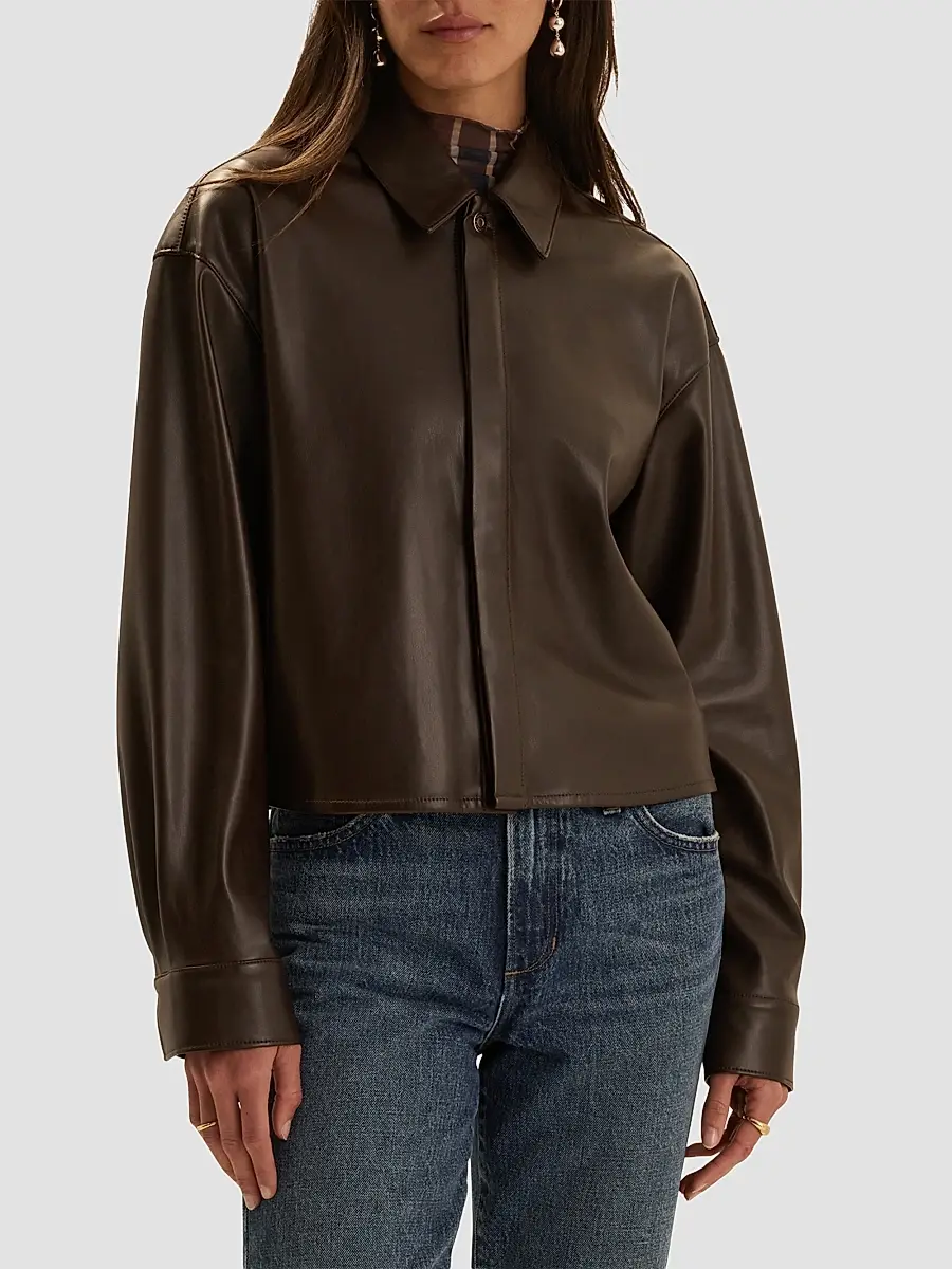 Favorite Daughter Women's The Brady Faux Leather Crop Shirt | Thumbnail 4