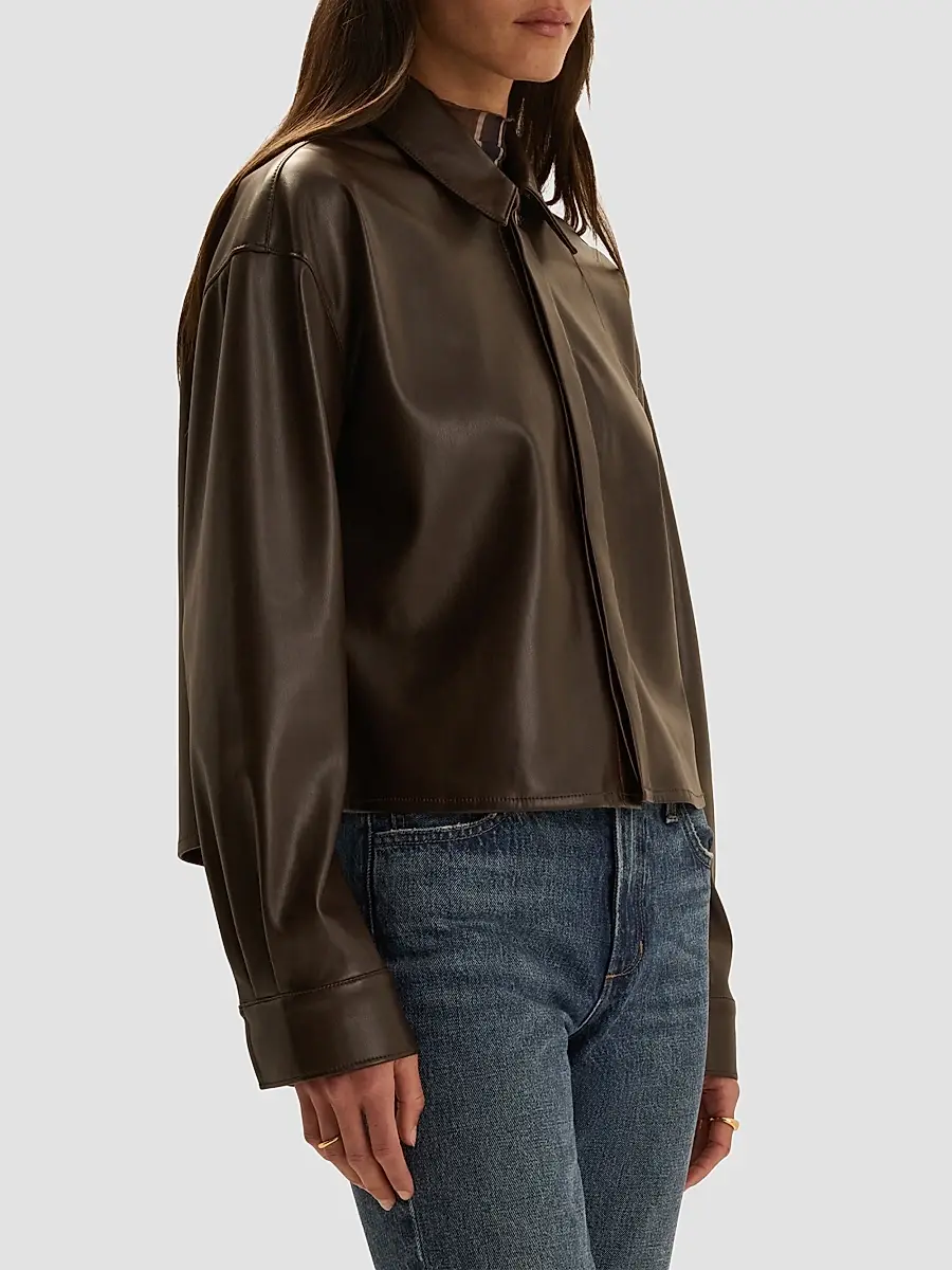Favorite Daughter Women's The Brady Faux Leather Crop Shirt | Thumbnail 5