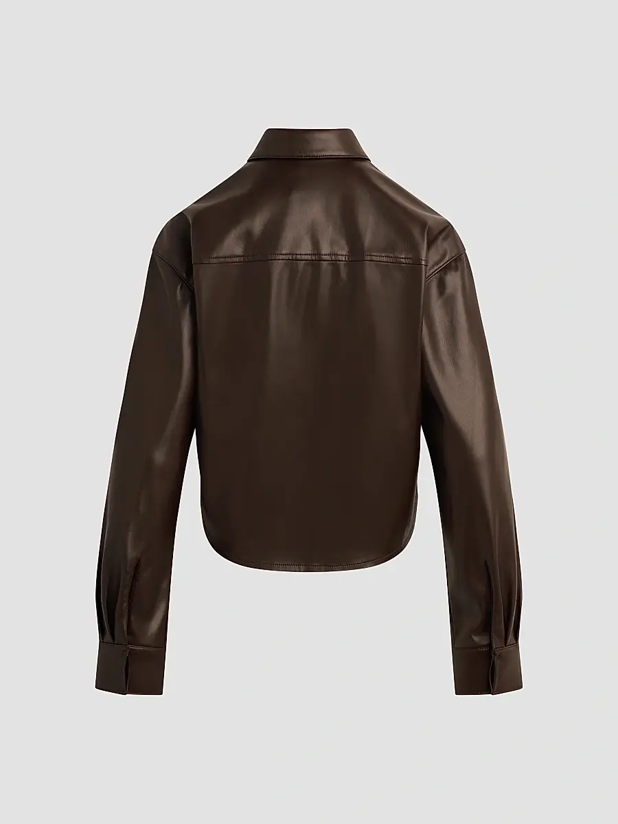 Favorite Daughter Women's The Brady Faux Leather Crop Shirt | Thumbnail 6