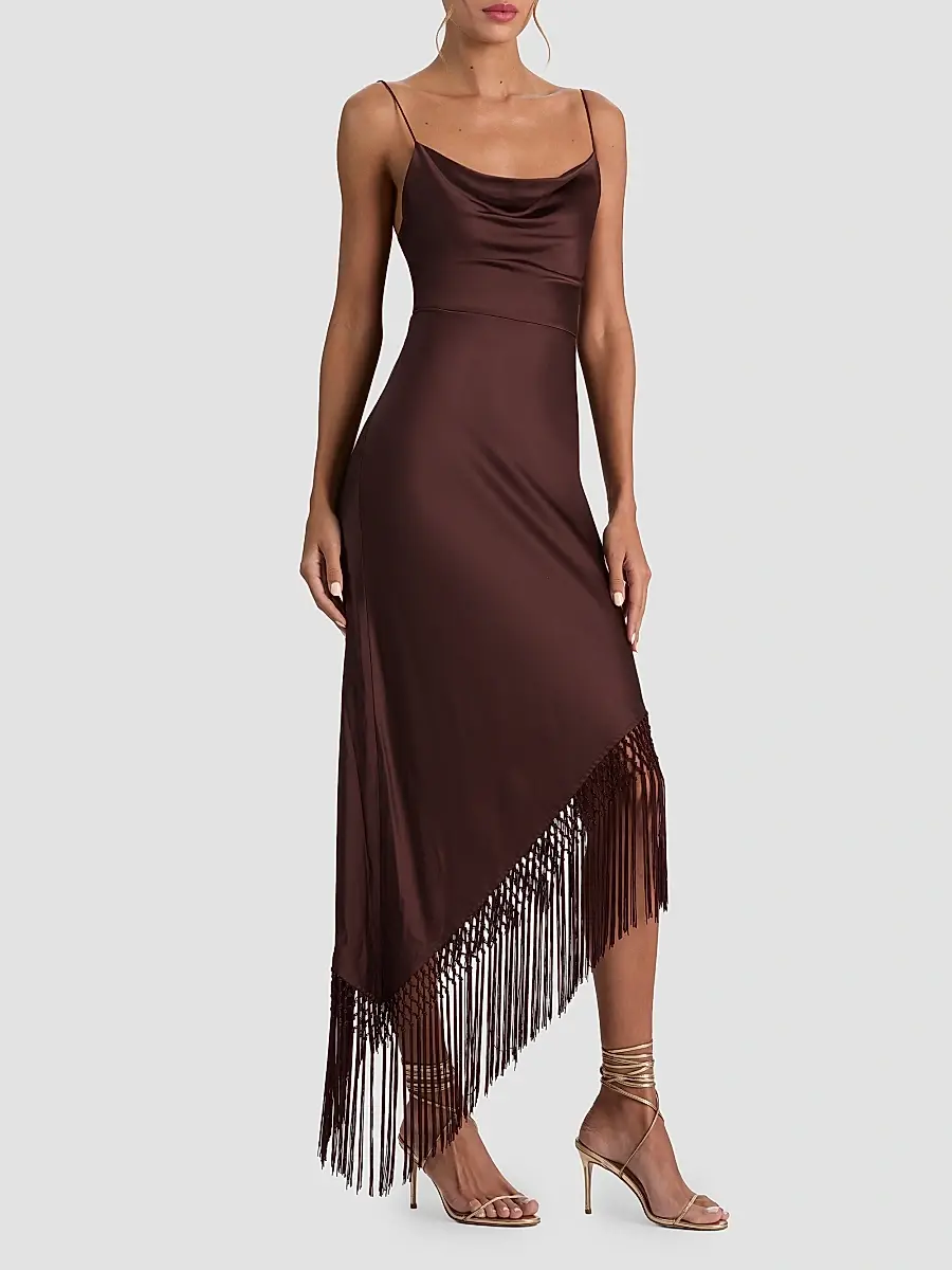 Alice + Olivia Women's Harmony Drapey Slip Fringe Midi Dress | Thumbnail 2 Alice + Olivia Women's Harmony Drapey Slip Fringe Midi Dress | Thumbnail 2