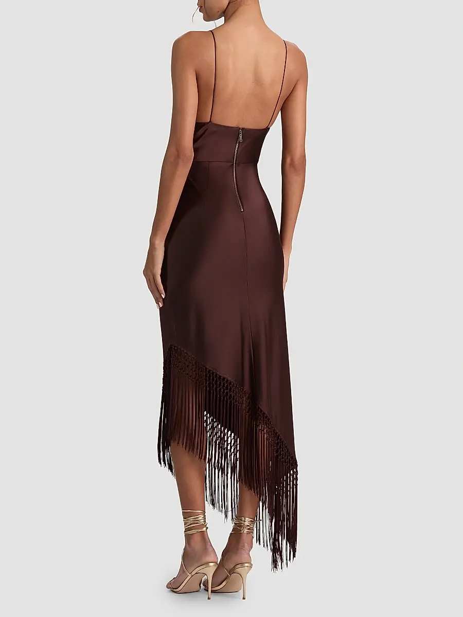 Alice + Olivia Women's Harmony Drapey Slip Fringe Midi Dress | Thumbnail 3 Alice + Olivia Women's Harmony Drapey Slip Fringe Midi Dress | Thumbnail 3