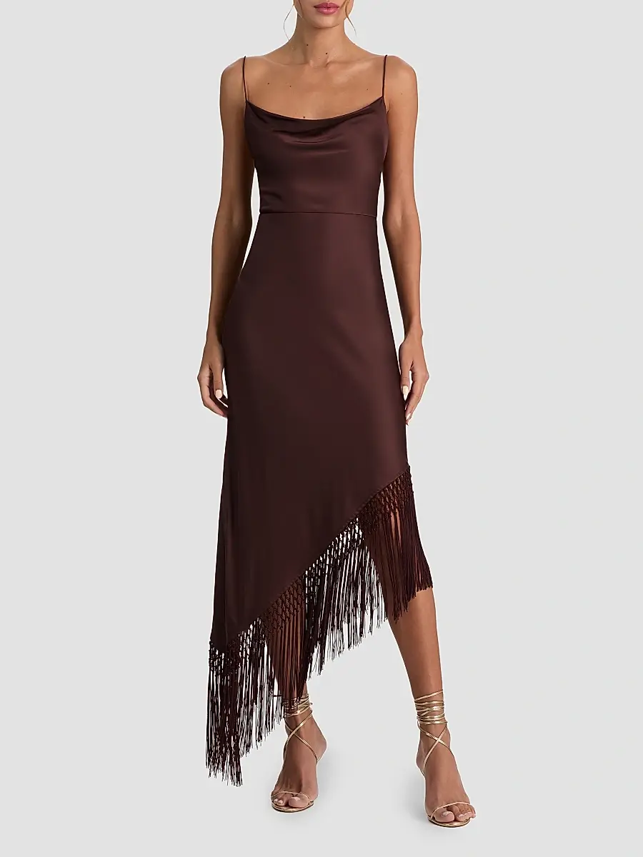 Alice + Olivia Women's Harmony Drapey Slip Fringe Midi Dress | Thumbnail 4 Alice + Olivia Women's Harmony Drapey Slip Fringe Midi Dress | Thumbnail 4