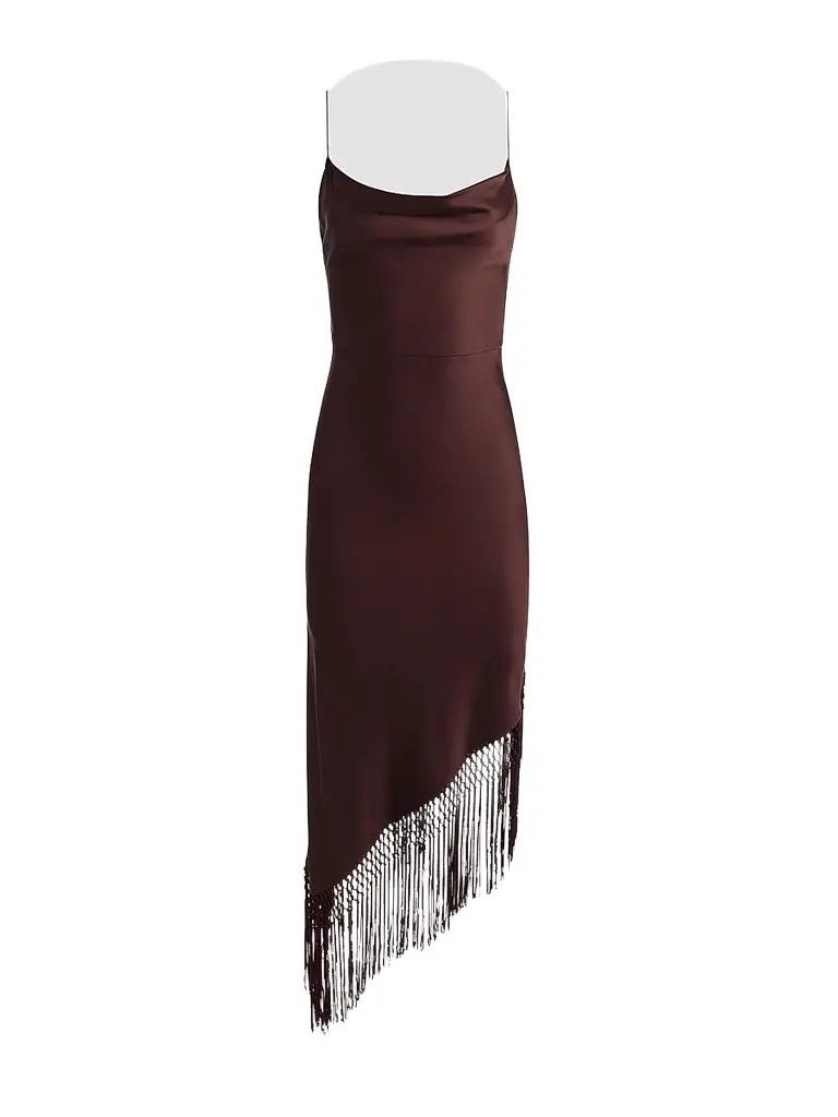 Alice + Olivia Women's Harmony Drapey Slip Fringe Midi Dress