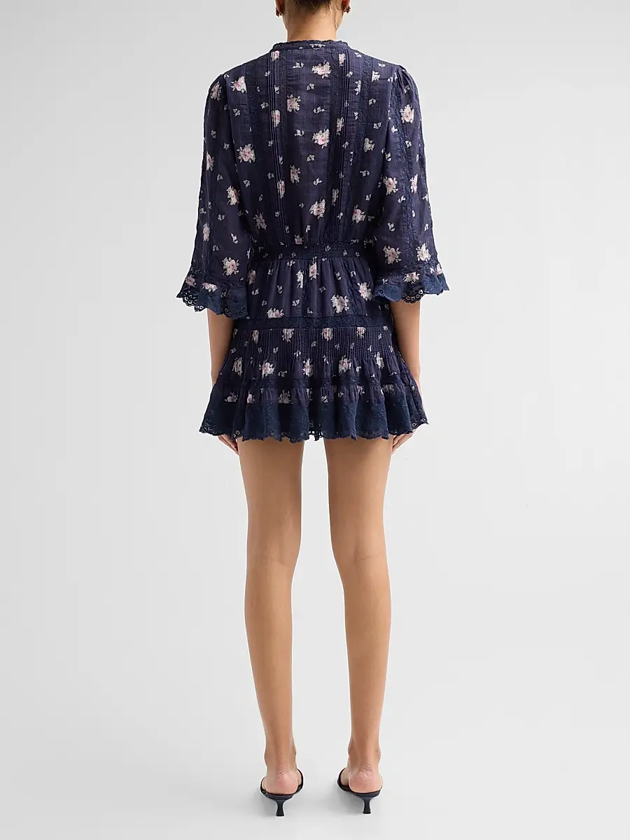 LoveShackFancy Women's Vesna Lace-Trim Floral Cotton A-Line Mini Dress | Thumbnail 3 LoveShackFancy Women's Vesna Lace-Trim Floral Cotton A-Line Mini Dress | Thumbnail 3