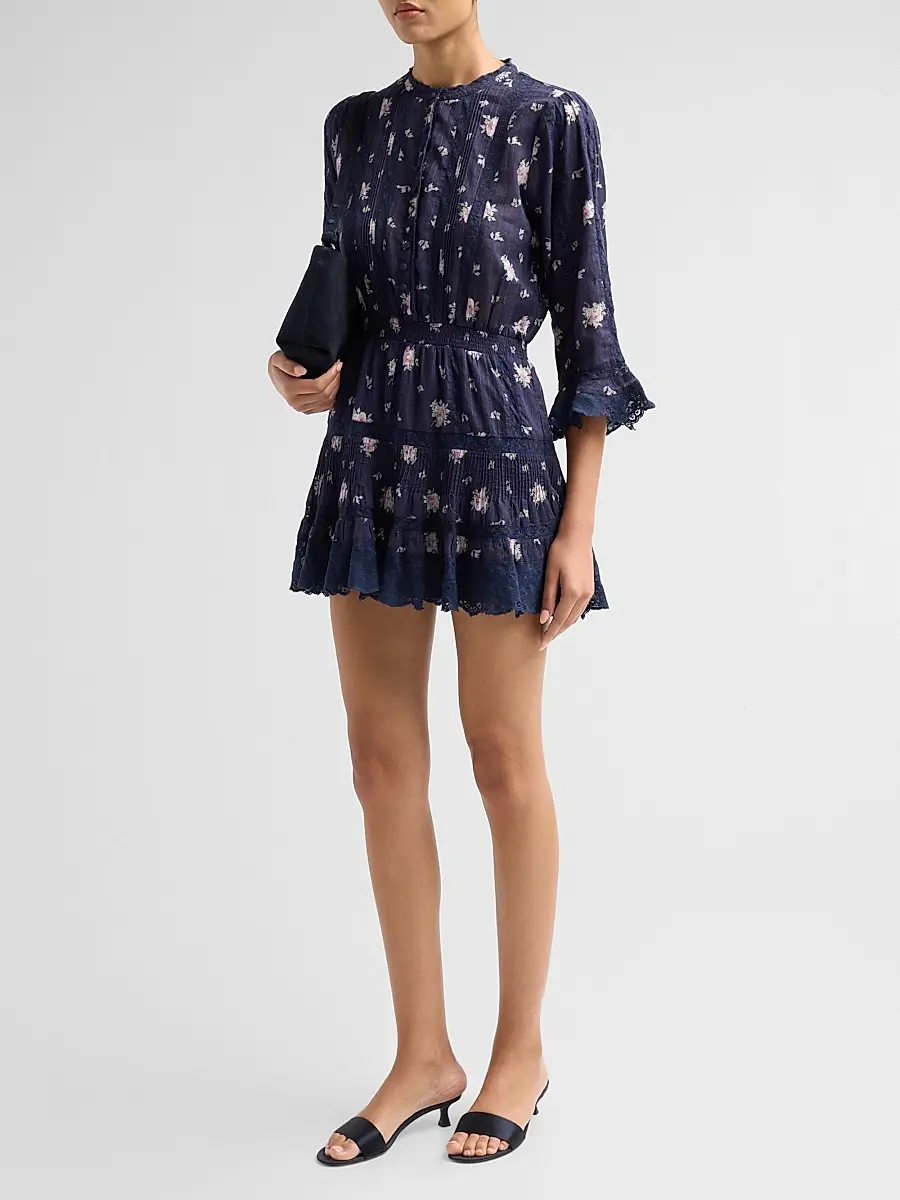 LoveShackFancy Women's Vesna Lace-Trim Floral Cotton A-Line Mini Dress | Thumbnail 4 LoveShackFancy Women's Vesna Lace-Trim Floral Cotton A-Line Mini Dress | Thumbnail 4