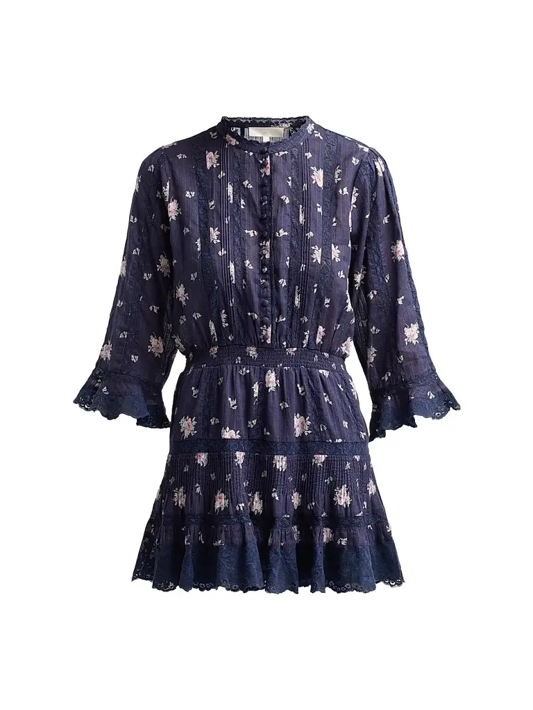 Women's Vesna Lace-Trim Floral Cotton A-Line Mini Dress Women's Vesna Lace-Trim Floral Cotton A-Line Mini Dress