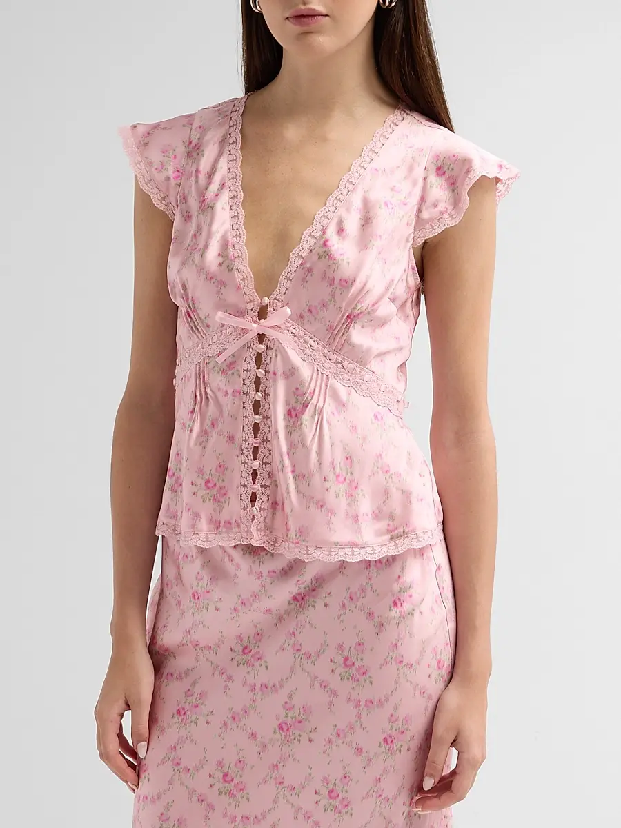 LoveShackFancy Women's Amara Floral Satin Top | Thumbnail 4 LoveShackFancy Women's Amara Floral Satin Top | Thumbnail 4