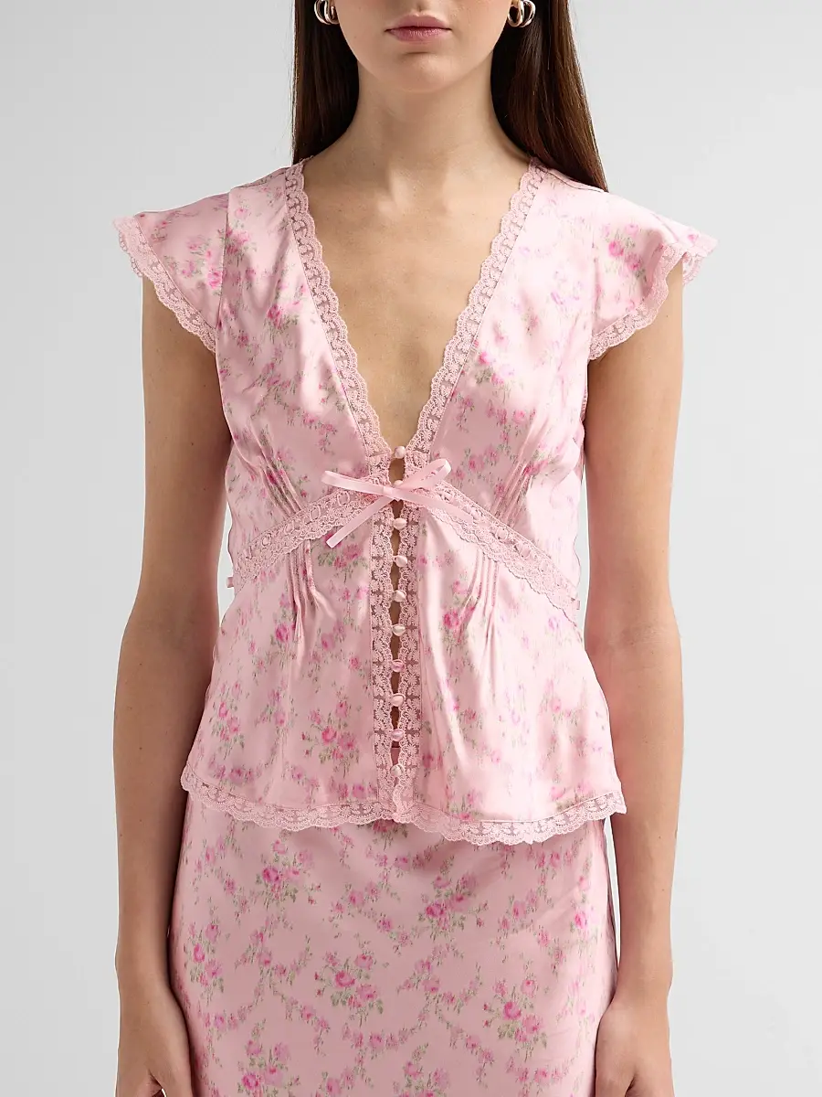 LoveShackFancy Women's Amara Floral Satin Top | Thumbnail 5 LoveShackFancy Women's Amara Floral Satin Top | Thumbnail 5