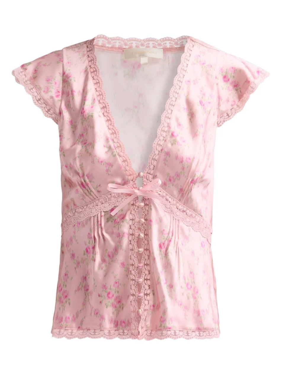 LoveShackFancy Women's Amara Floral Satin Top