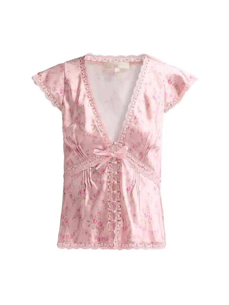 LoveShackFancy Women's Amara Floral Satin Top