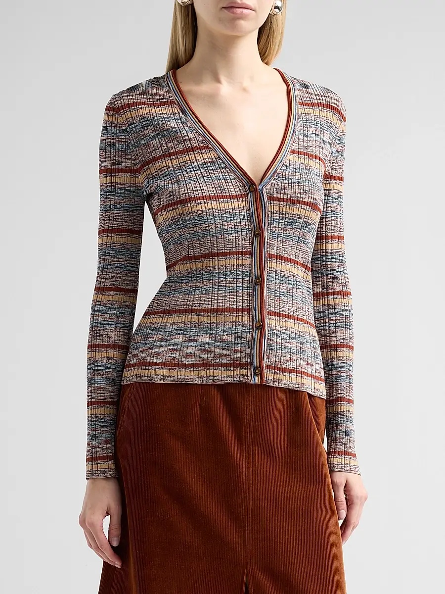 Veronica Beard Women's Calliope Striped Ribbed-Knit V-Neck Cardigan | Thumbnail 4 Veronica Beard Women's Calliope Striped Ribbed-Knit V-Neck Cardigan | Thumbnail 4