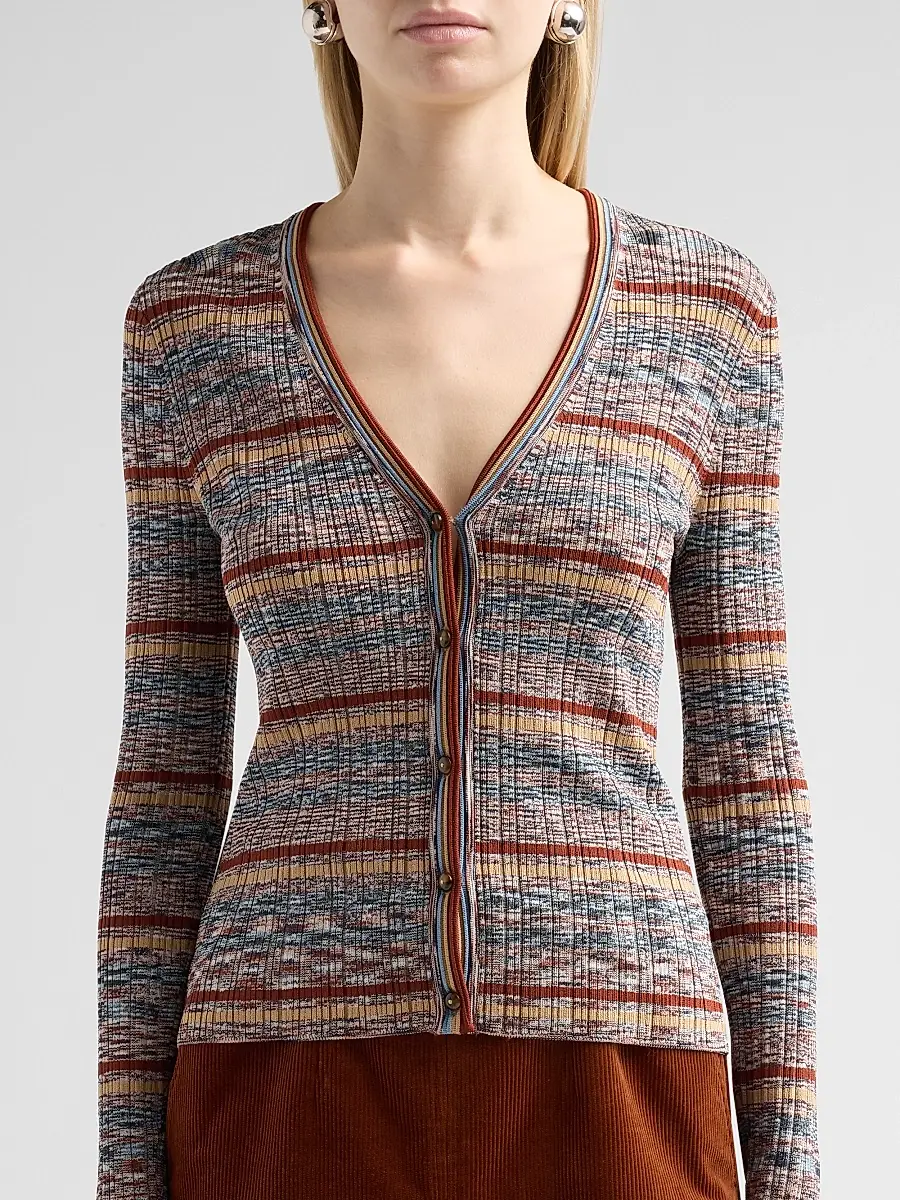 Veronica Beard Women's Calliope Striped Ribbed-Knit V-Neck Cardigan | Thumbnail 5 Veronica Beard Women's Calliope Striped Ribbed-Knit V-Neck Cardigan | Thumbnail 5