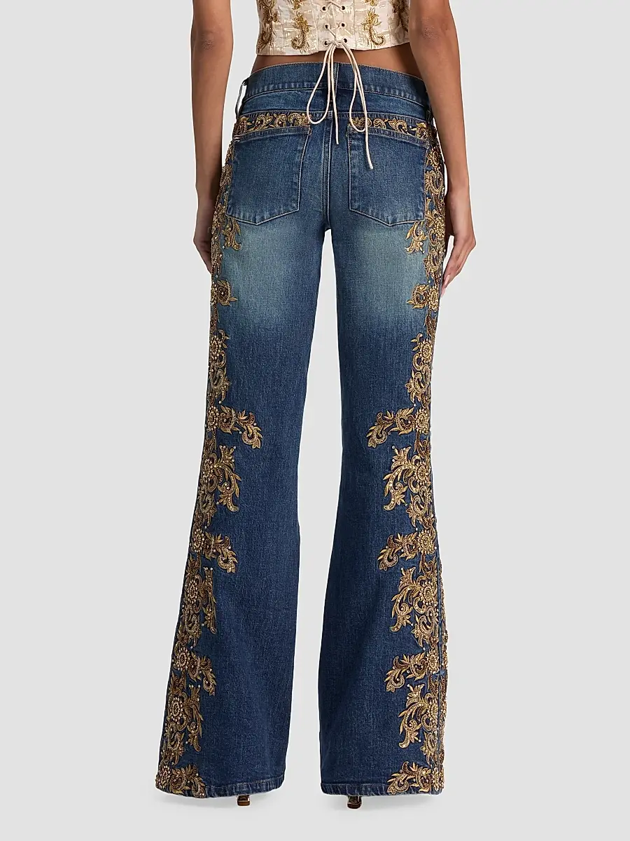 Alice + Olivia Women's Emryn Embellished Ultra Low-Rise Relaxed Flared Jean | Thumbnail 3 Alice + Olivia Women's Emryn Embellished Ultra Low-Rise Relaxed Flared Jean | Thumbnail 3