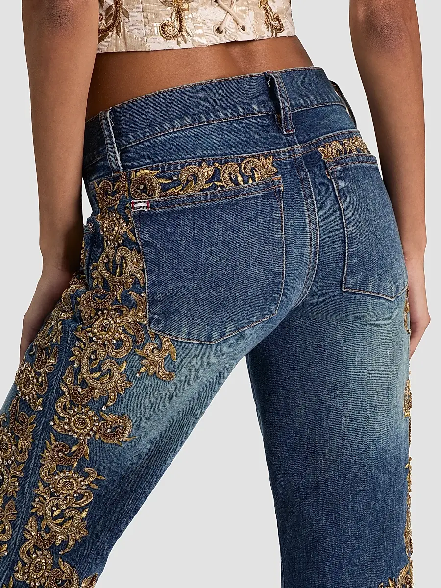 Alice + Olivia Women's Emryn Embellished Ultra Low-Rise Relaxed Flared Jean | Thumbnail 5 Alice + Olivia Women's Emryn Embellished Ultra Low-Rise Relaxed Flared Jean | Thumbnail 5