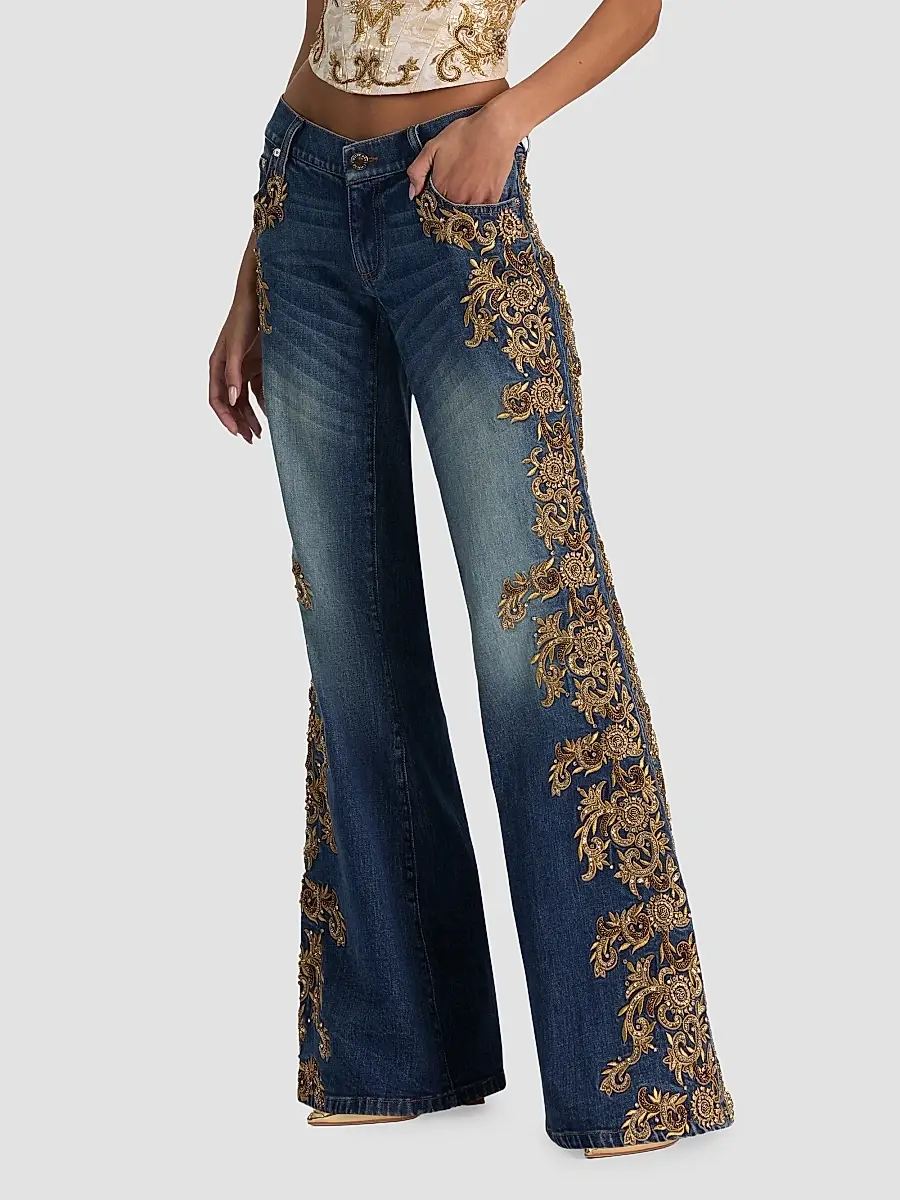 Alice + Olivia Women's Emryn Embellished Ultra Low-Rise Relaxed Flared Jean | Thumbnail 6 Alice + Olivia Women's Emryn Embellished Ultra Low-Rise Relaxed Flared Jean | Thumbnail 6