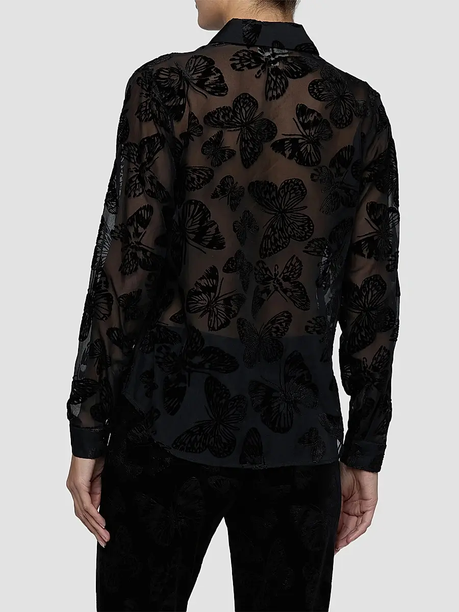 L'Agence Women's Laurent Flocked Sheer Blouse | Thumbnail 3