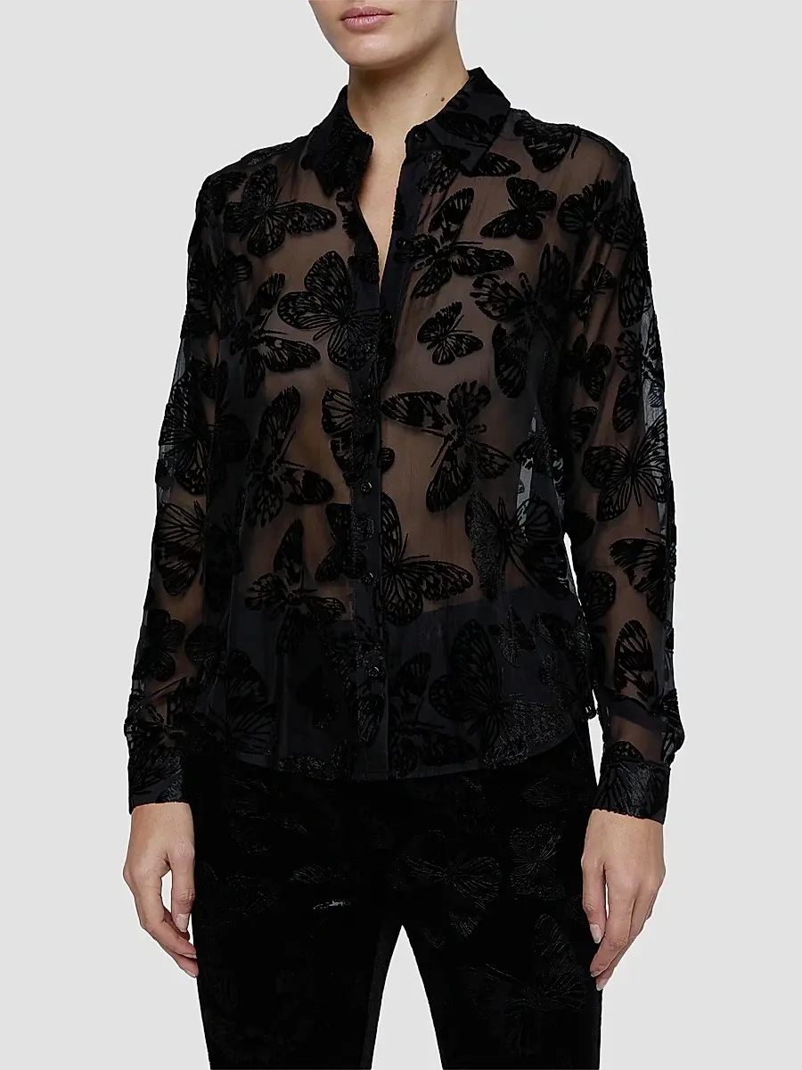 L'Agence Women's Laurent Flocked Sheer Blouse | Thumbnail 4