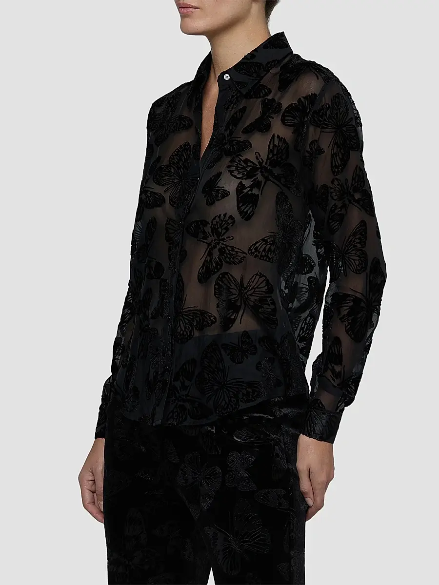 L'Agence Women's Laurent Flocked Sheer Blouse | Thumbnail 5