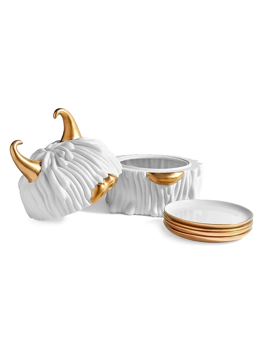 L'Objet Haas 5-Piece Lynda 24K Gold & Porcelain Box & Plate Set - White | Thumbnail 3