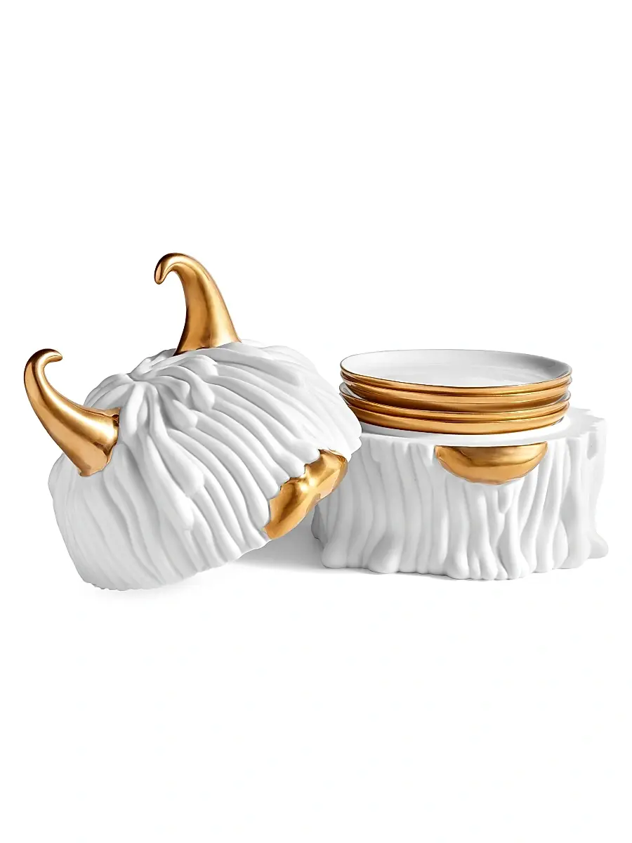 L'Objet Haas 5-Piece Lynda 24K Gold & Porcelain Box & Plate Set - White | Thumbnail 4