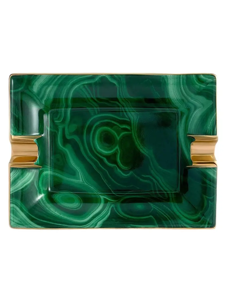L'Objet Malachite Porcelain Ashtray