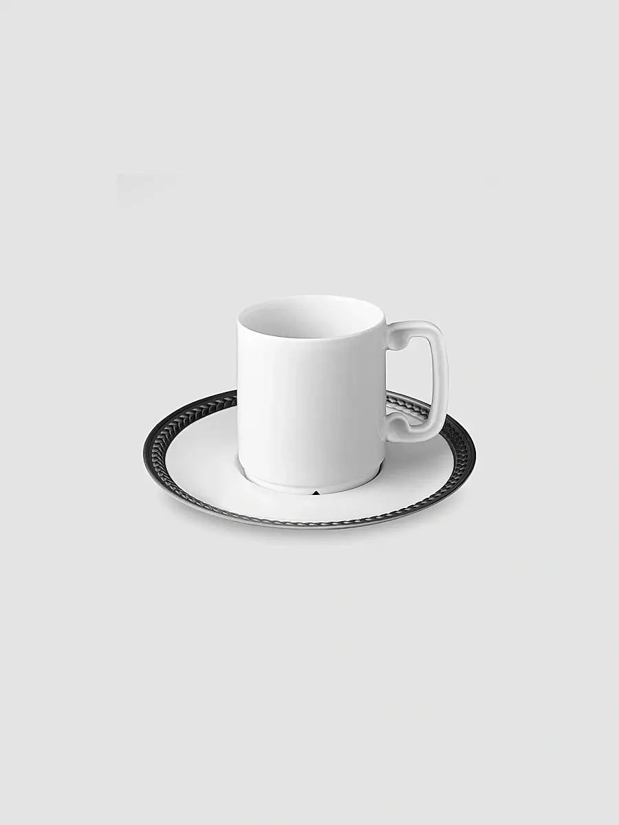 L'Objet Soie Tressée 4-Piece Espresso Cup & Saucer Set - White Black | Thumbnail 2