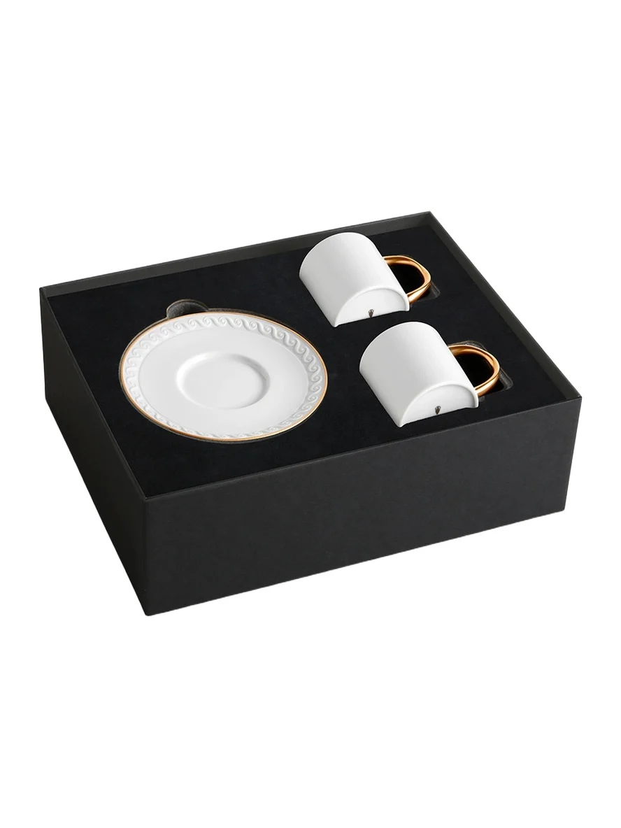 L'Objet Neptune 4-Piece Porcelain & 24K Gold Espresso Cup & Saucer Set - White Gold