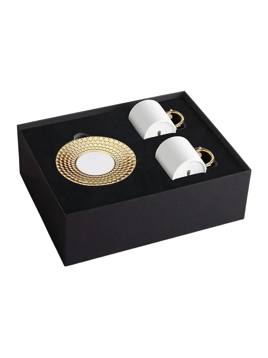 L'Objet Aegean 4-Piece Porcelain & 24K Gold Espresso Cup & Saucer Set - White Gold