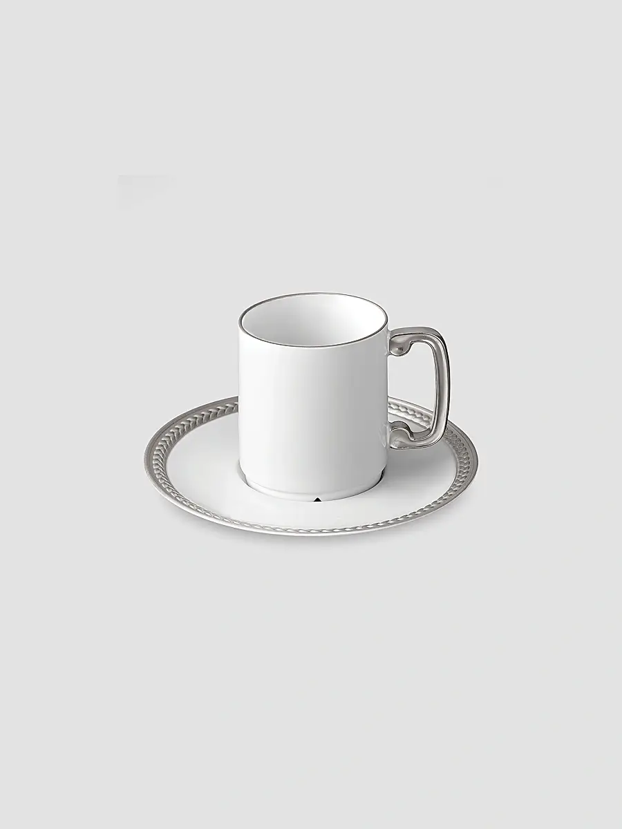 L'Objet Soie Tressee Silver Espresso Cup & Saucer Set - White Silver | Thumbnail 2 L'Objet Soie Tressee Silver Espresso Cup & Saucer Set - White Silver | Thumbnail 2