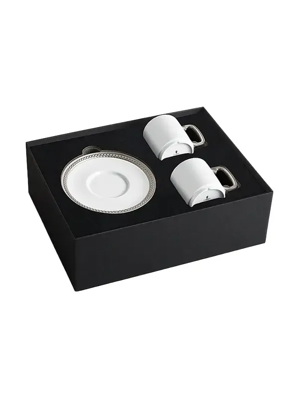 L'Objet Soie Tressee Silver Espresso Cup & Saucer Set - White Silver