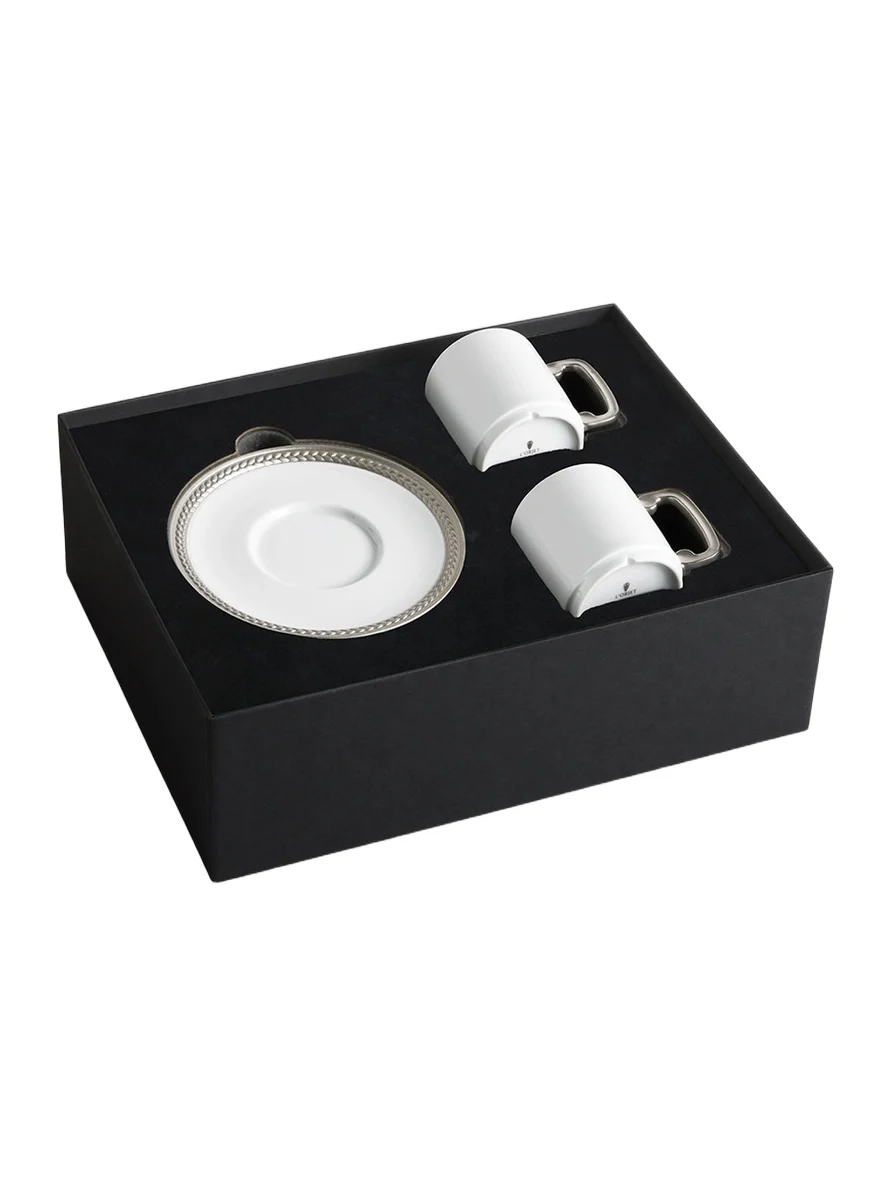 L'Objet Soie Tressee Silver Espresso Cup & Saucer Set - White Silver