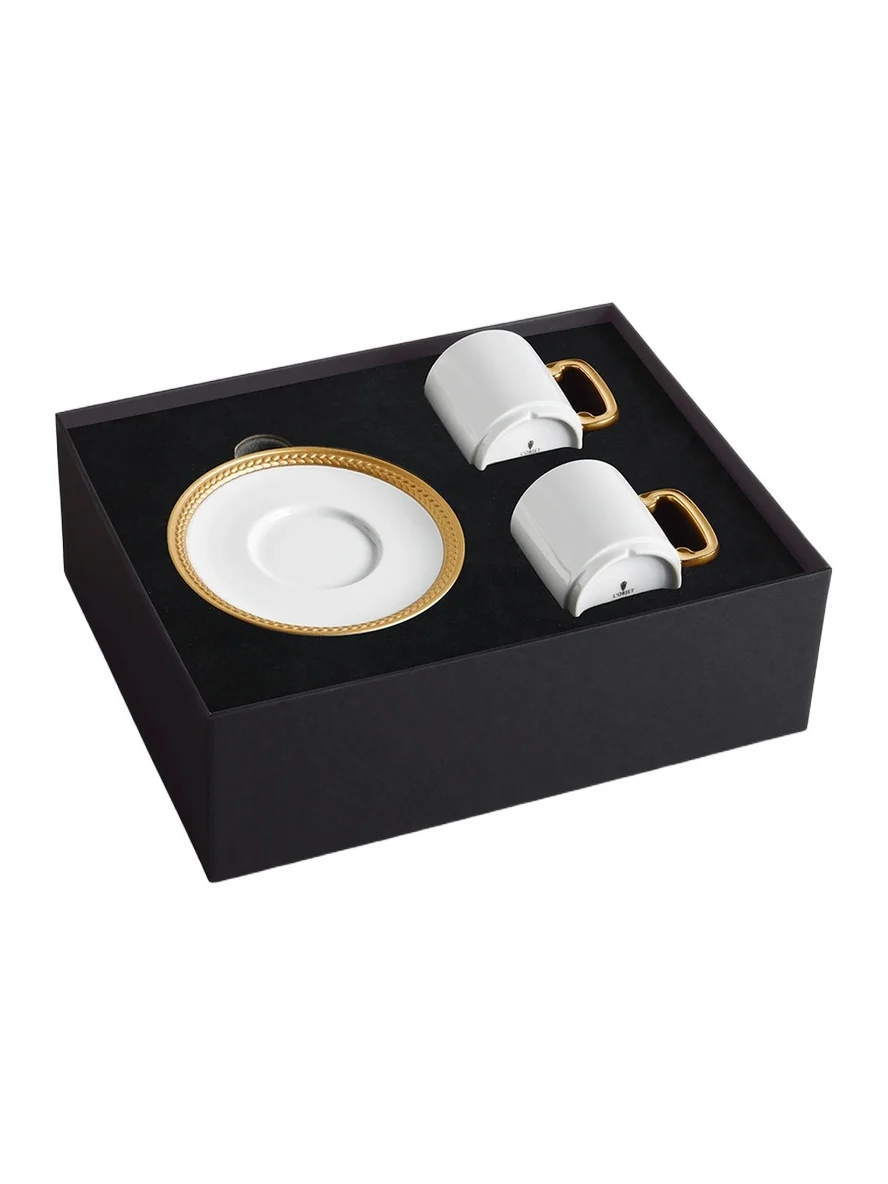 L'Objet Soie Tressée 4-Piece Porcelain & 24K Gold Espresso Cup & Saucer Set - White Gold