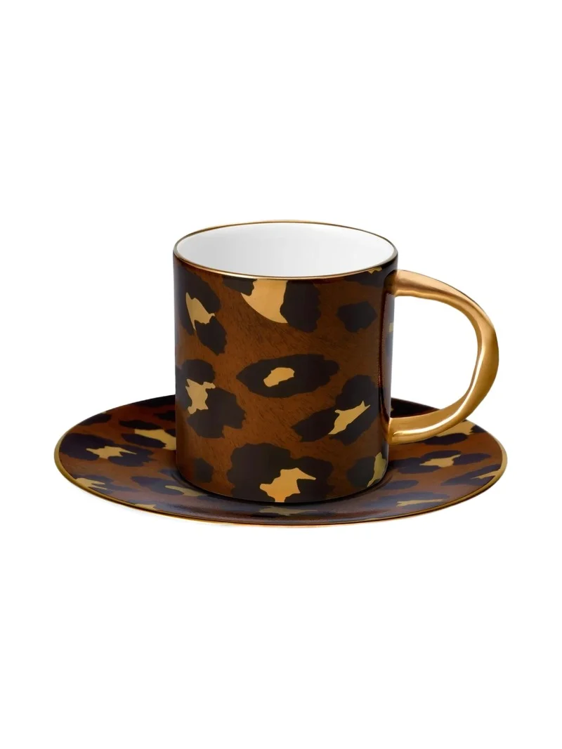 L'Objet Leopard 2-Piece 24K Gold & Porcelain Espresso Cup & Saucer Set